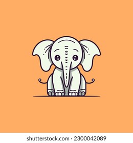 Cute elephant cartoon line art kawaii illustration