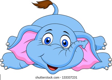 Cute elephant cartoon lying on the floor