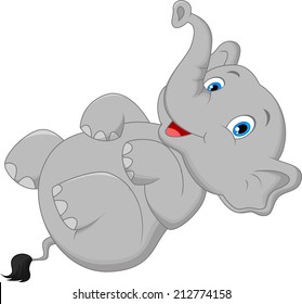 Cute elephant cartoon lying on the floor