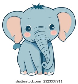 Cute Elephant Cartoon On White Background