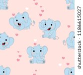 Cute elephant cartoon seamless pattern. Animal wildlife and little hearts background vector.