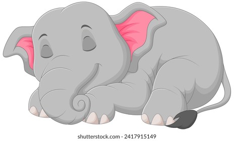 Cute Elephant Cartoon Sleeping Vector Illustration. Animal Nature Icon Concept Isolated Premium Vector