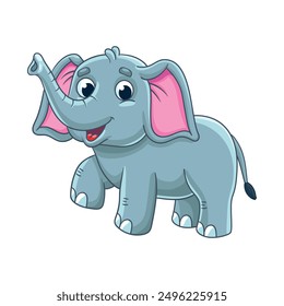 Cute elephant in cartoon style. Little elephant standing. Vector character on white background.