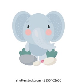 Cute Elephant. Cartoon style. Vector illustration. For card, posters, banners, children books, printing on the pack, printing on clothes, fabric, wallpaper, textile or dishes.