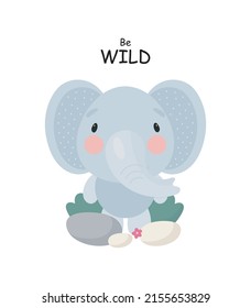Cute Elephant. Cartoon style. Vector illustration. For card, posters, banners, children books, printing on the pack, printing on clothes, fabric, wallpaper, textile or dishes.