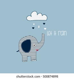 cute elephant cartoon, T-shirt design for kids vector illustration