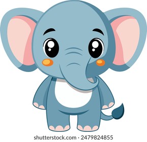 Cute Elephant Cartoon Vector Icon illustration On White Background.