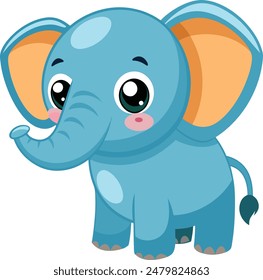 Cute Elephant Cartoon Vector Icon illustration On White Background.