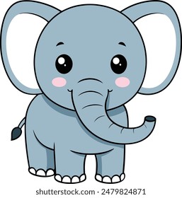 Cute Elephant Cartoon Vector Icon illustration On White Background.