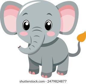 Ilustración linda del Vector de la historieta del elefante en el fondo blanco.