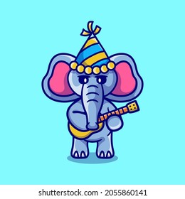 cute elephant celebrating new year with guitar, suitable for new year t-shirt design or cute animal new year mascot