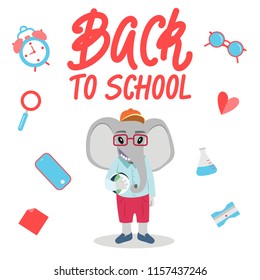 Cute elephant character for Back to school banner/poster concept.
