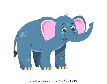 Cute elephant character sticker. Animal with large ears and trunk. African fauna and wild life. Template and layout. Cartoon flat vector illustration isolated on white background