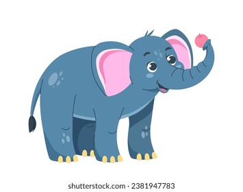 Cute elephant character sticker. Animal with large ears and trunk. African fauna and wild life mammal. Graphic element for website. Cartoon flat vector illustration isolated on white background