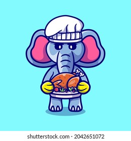 cute elephant chef celebrating thanksgiving, suitable for thanksgiving event t-shirt design with cute animals
