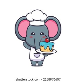 cute elephant chef mascot cartoon character with cake