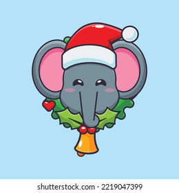 Cute elephant in christmas day. Cute christmas cartoon illustration. 