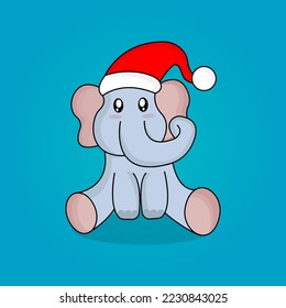 Cute elephant in Christmas hat.