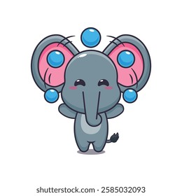 Cute elephant circus attraction with balls cartoon vector illustration. vector cartoon illustration suitable for poster, brochure, web, mascot, sticker, logo and icon.