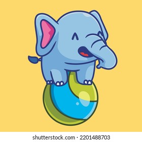 cute elephant circus on top of balloon. isolated cartoon animal illustration. Flat Style Sticker Icon Design Premium Logo vector. Mascot Character