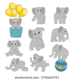 Cute Elephant Clipart Collection Set for Kids Design and Nursery Illustration