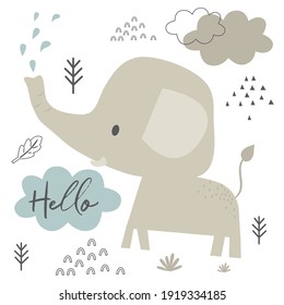 Cute elephant and cloud for baby design