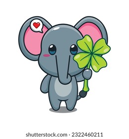 cute elephant with clover leaf cartoon vector illustration.