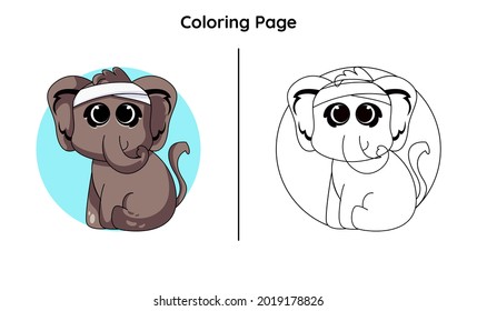 cute elephant with coloring page