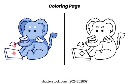 adorable colorido de elefantes con páginas de colores