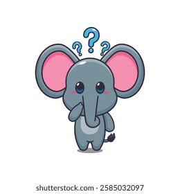 Cute elephant is confused cartoon vector illustration. vector cartoon illustration suitable for poster, brochure, web, mascot, sticker, logo and icon.