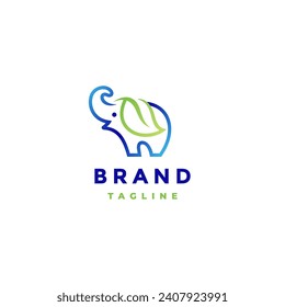 Cute Elephant Covered in Leaves Logo Design. Elephant With Leaf Shaped Ears Logo Design.