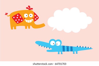 cute elephant and crocodile