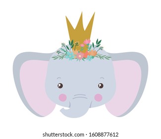 Cute elephant with crown design, Animal zoo life nature character childhood and adorable theme Vector illustration