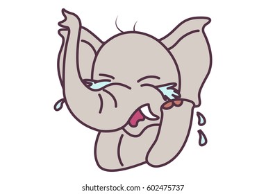 Cute Elephant Crying. Vector illustration. Isolated on white background.