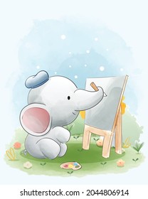 Cute elephant cub drawing watercolor animals illustration Isolated on white background, for cover book, baby shower, nursery decorations, birthday invitations, greeting card