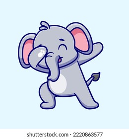 Cute Elephant Dabbing Cartoon Vector Icon Illustration. Animal Nature Icon Concept Isolated Premium Vector. Flat Cartoon Style