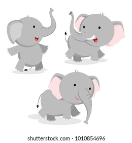 Cute elephant in different pose. Vector illustration.