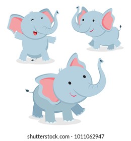 Cute elephant in different poses. Vector illustration.