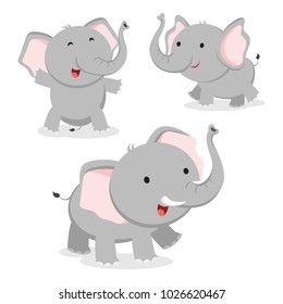 Cute elephant in different poses. Vector illustration.