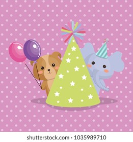 cute elephant and doggy sweet kawaii birthday card