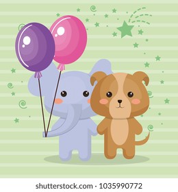 cute elephant and doggy sweet kawaii birthday card