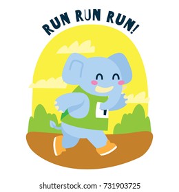 Cute elephant doing a marathon running. Cute animal series for kid. Cute and funny animal t shirt design for kid.