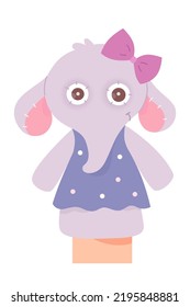 Cute elephant doll for puppet show vector illustration. Cartoon isolated girly zoo or wild animal character in garment to play performance on birthday party for children, funny princess marionette