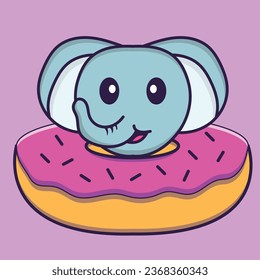 Cute elephant with a donut on his neck. Animal cartoon concept isolated. Can used for t-shirt_ greeting card_ invitation card or mascot.