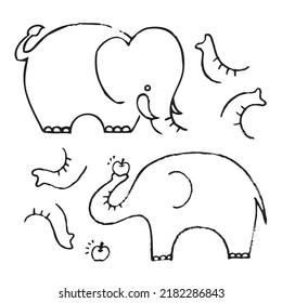 Cute elephant doodle set - Vector