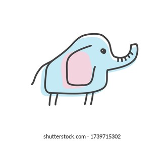 Cute elephant doodle vector illustration isolated on white background