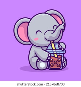 Ilustración del icono del vector del té de la leche de Boba con bebida elefante suave. Vector Premium Aislado Con El Concepto De Icono De Bebida Animal. Estilo de dibujo plano