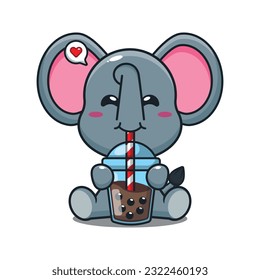 cute elephant drink boba milk tea cartoon vector illustration.