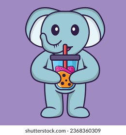 Cute elephant Drinking Boba milk tea. Animal cartoon concept isolated. Can used for t-shirt_ greeting card_ invitation card or mascot.