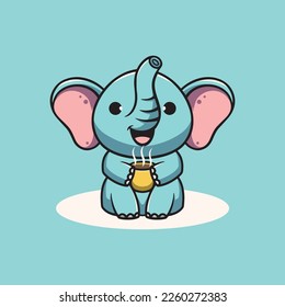 cute elephant drinking hot chocolate in valentine day cartoon illustration